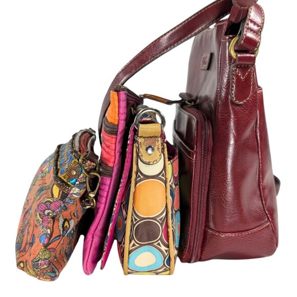 4 Crossbody Purse Bundle - Dooney Relic Sakroots Lily Bloom Floral Pink Red - Picture 3 of 16